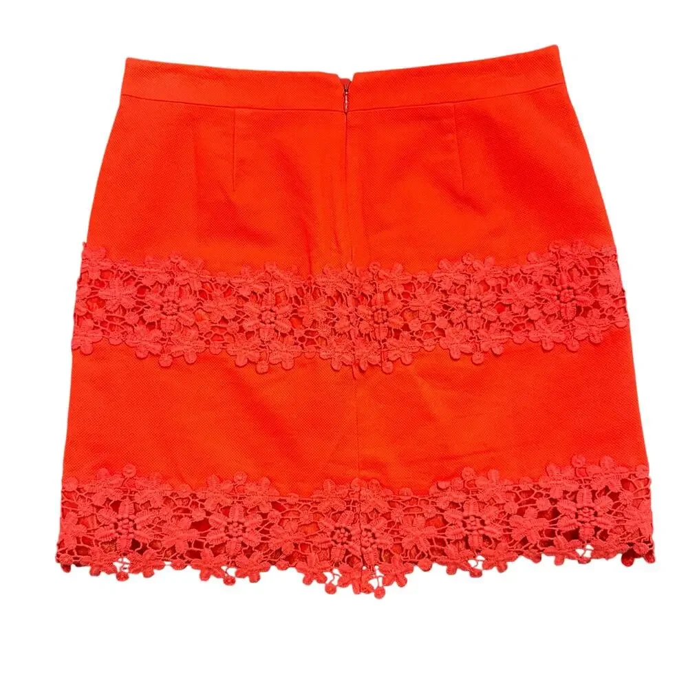 J Crew Womens bright red pique and lace mini skirt Size 0